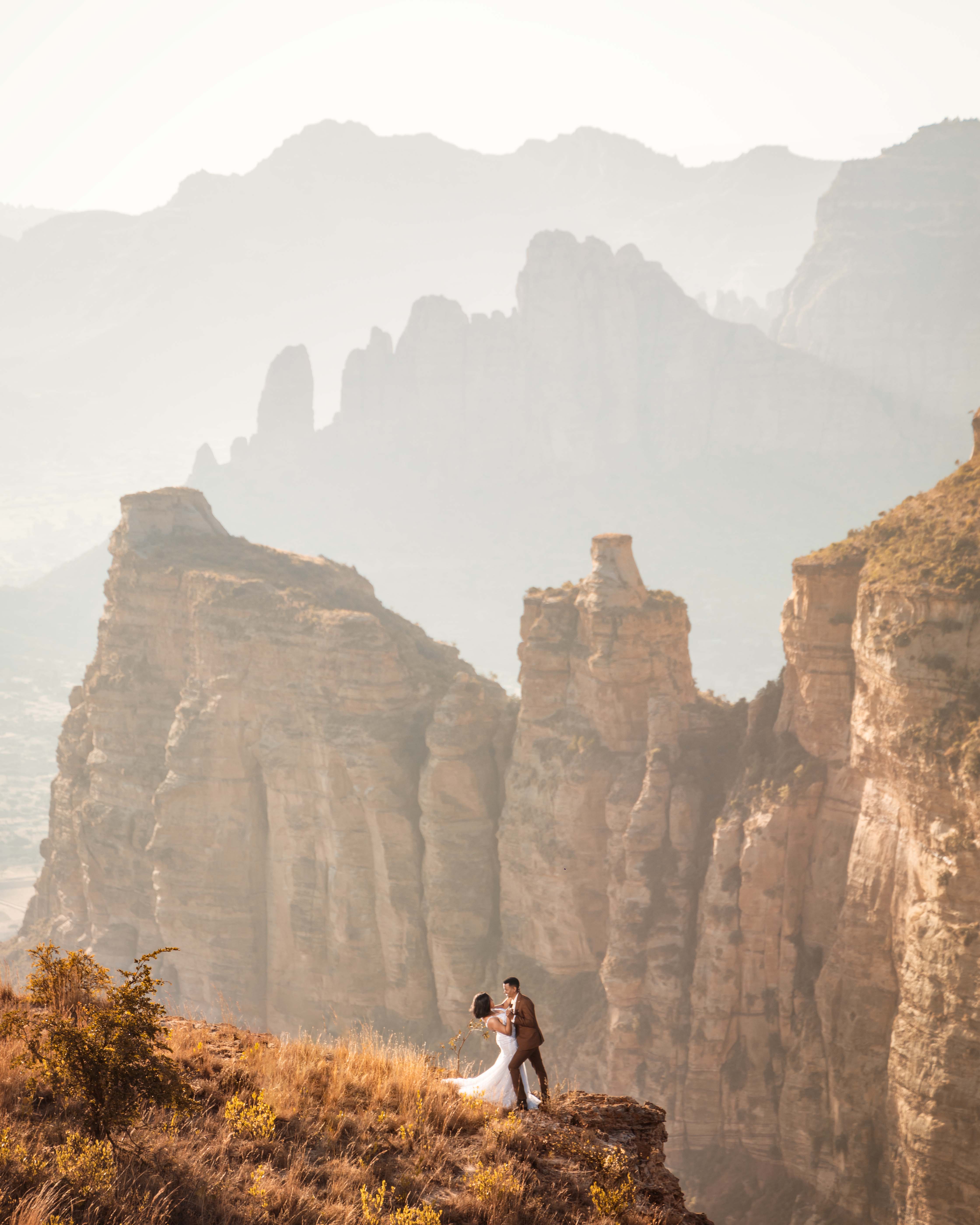Wedding couple sharing a joyful moment
